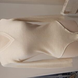 Vintage Ivory Ribbed Knit Body Suit Sm Made In HONG KONG